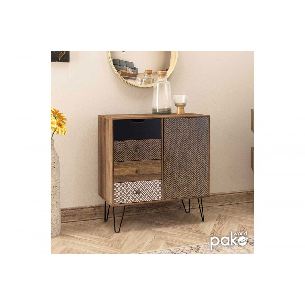 Συρταριέρα Boho Pakoworld Με Συρτάρια-Ντουλάπι Καρυδί Μεταλλικά Πόδια 79,5X39,5X86Εκ