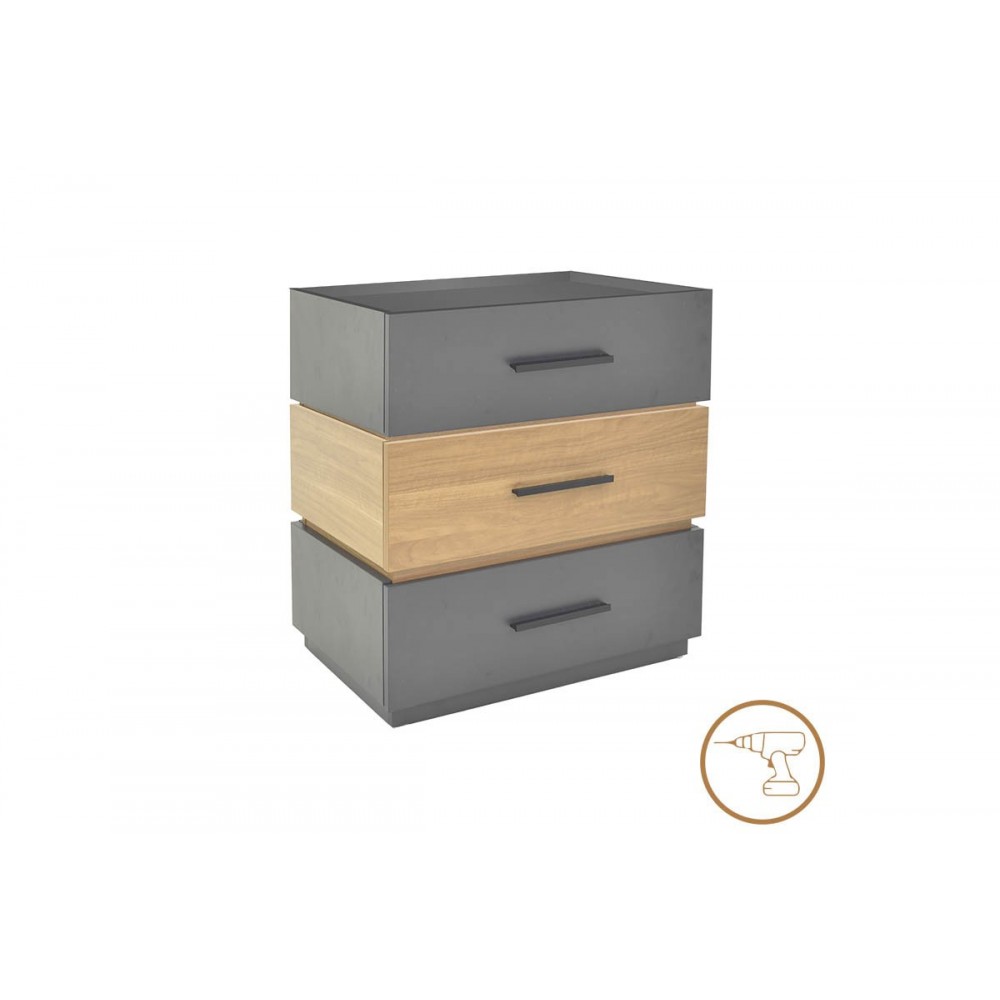 Κομοδίνο Sonlen Pakoworld Mdf Σε Sonoma-Ανθρακί Απόχρωση 60X40X66Εκ