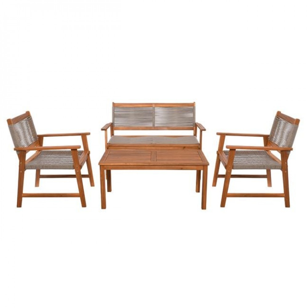 Spring Set Σαλόνι Κήπου Ακακία Φυσικό, Wicker Μπεζ: Τραπέζι + Καναπέ 2Θέσιο + 2 Πολυθρόνες