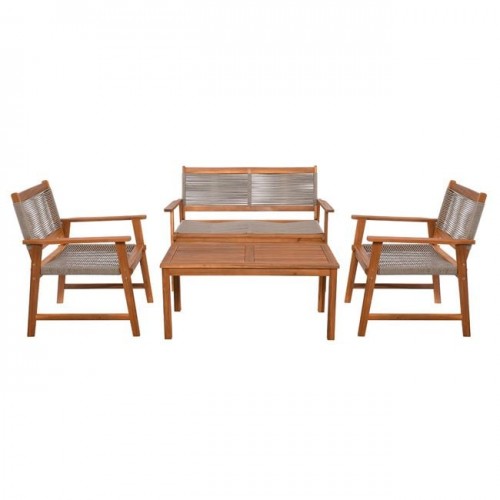 Spring Set Σαλόνι Κήπου Ακακία Φυσικό, Wicker Μπεζ: Τραπέζι + Καναπέ 2Θέσιο + 2 Πολυθρόνες