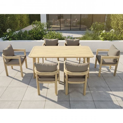 Florida Dining Set Τραπεζαρία Κήπου Βεράντας (7Τ), Acacia, Μαξιλάρια Cappuccino