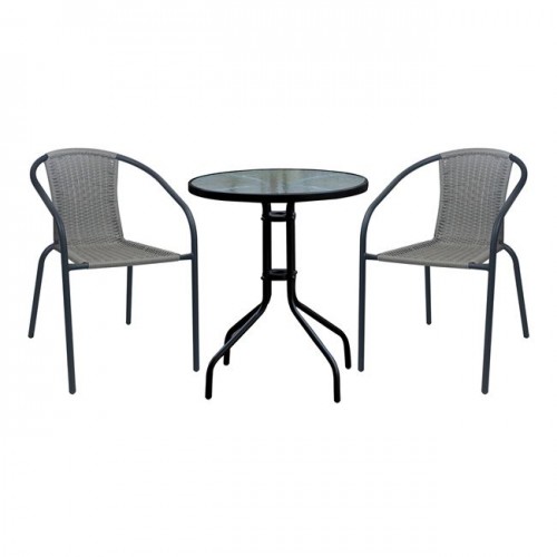 Baleno-W Set Κήπου - Βεράντας: Τραπέζι + 2 Πολυθρόνες Μέταλλο Μαύρο, Wicker Mixed Grey