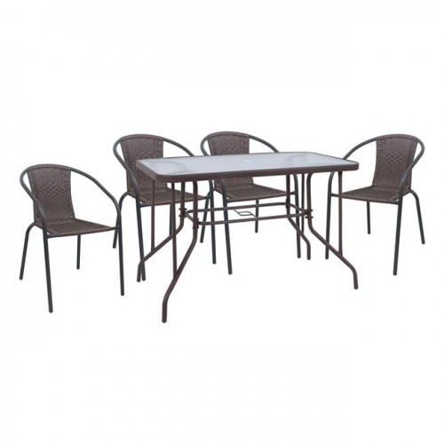 Baleno Set Τραπεζαρία Κήπου: Τραπέζι + 4 Πολυθρόνες Μέταλλο Καφέ, Wicker Brown