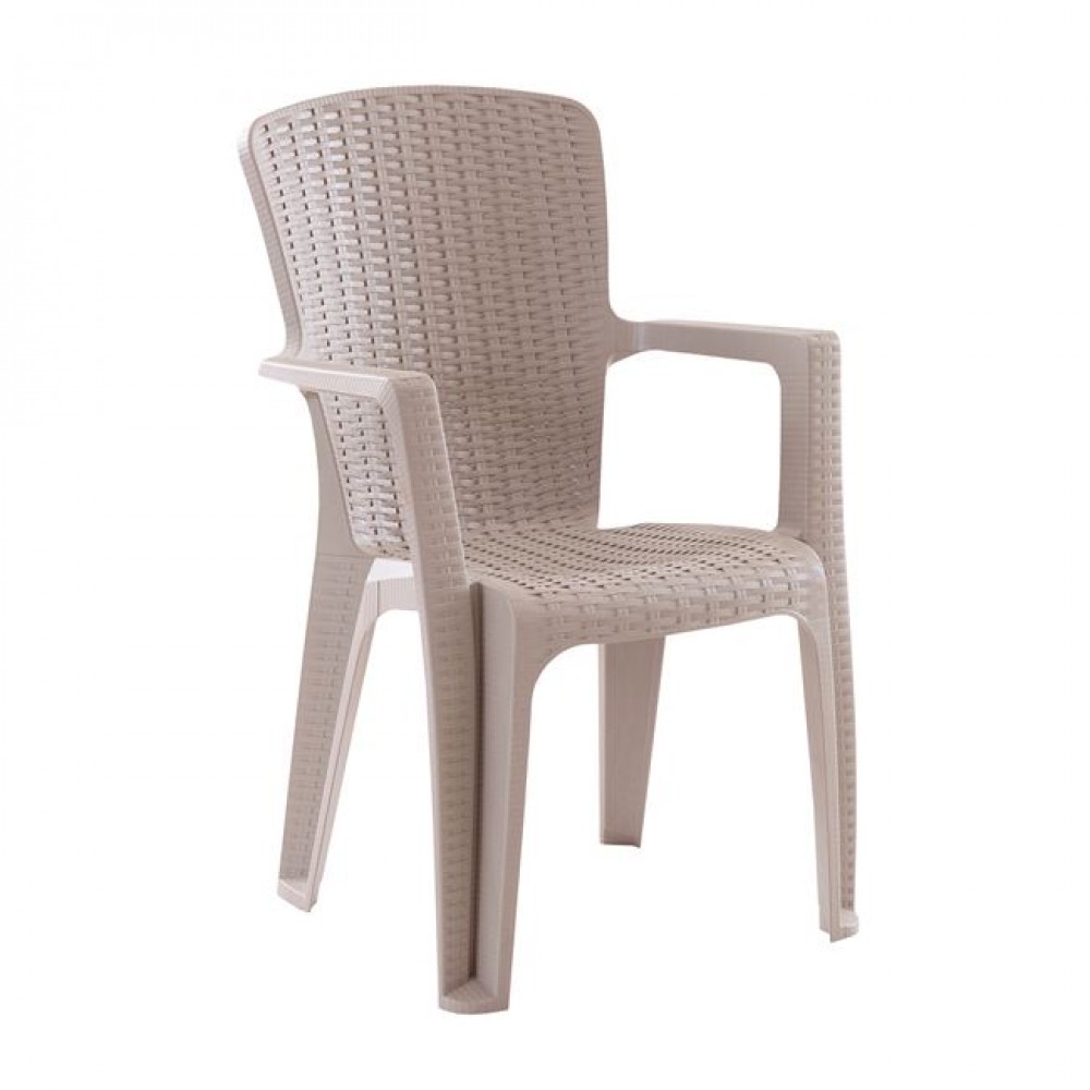 Side Πολυθρόνα Κήπου-Βεράντας Στοιβαζόμενη, (Rattan Look) Pp-Uv Απόχρωση Cappuccino