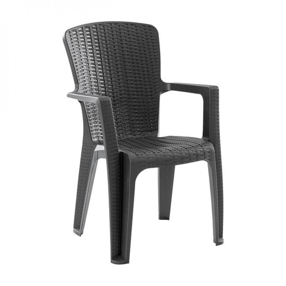 Side Πολυθρόνα Κήπου-Βεράντας Στοιβαζόμενη, (Rattan Look) Pp-Uv Απόχρωση Ανθρακί