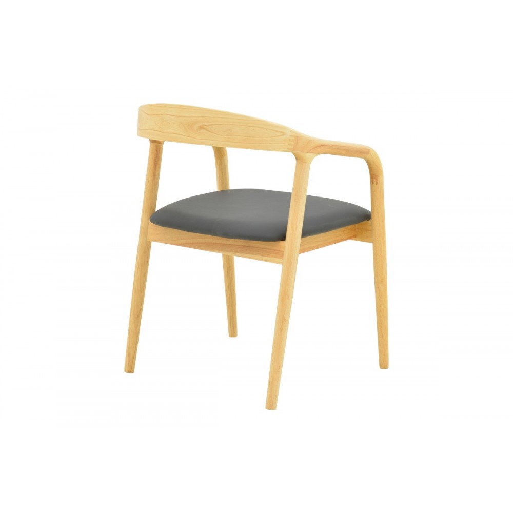 Πολυθρόνα Hogie Pakoworld Rubberwood Σε Φυσική Απόχρωση Με Μαύρο Pu Μαξιλάρι 61X60X76Εκ