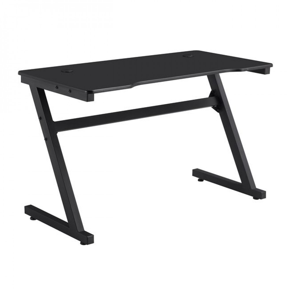 Gaming Γραφείο 120X60Cm Μέταλλο Βαφή Μαύρο, Επιφάνεια Mdf Μαύρο, Με Βάση Ακουστικών