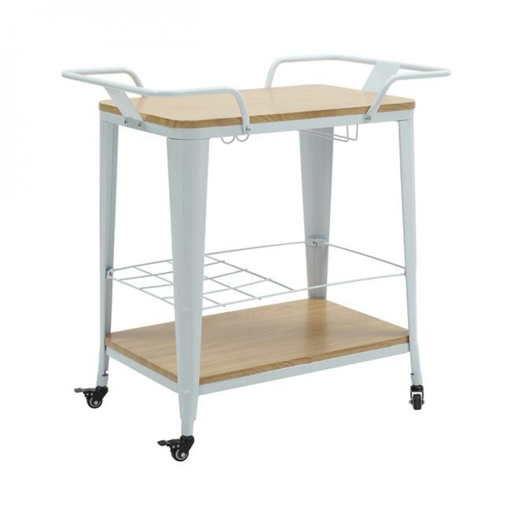 Relix Trolley Bar-Pro Μέταλλο Βαφή Άσπρο, Mdf Απόχρωση Φυσικό
