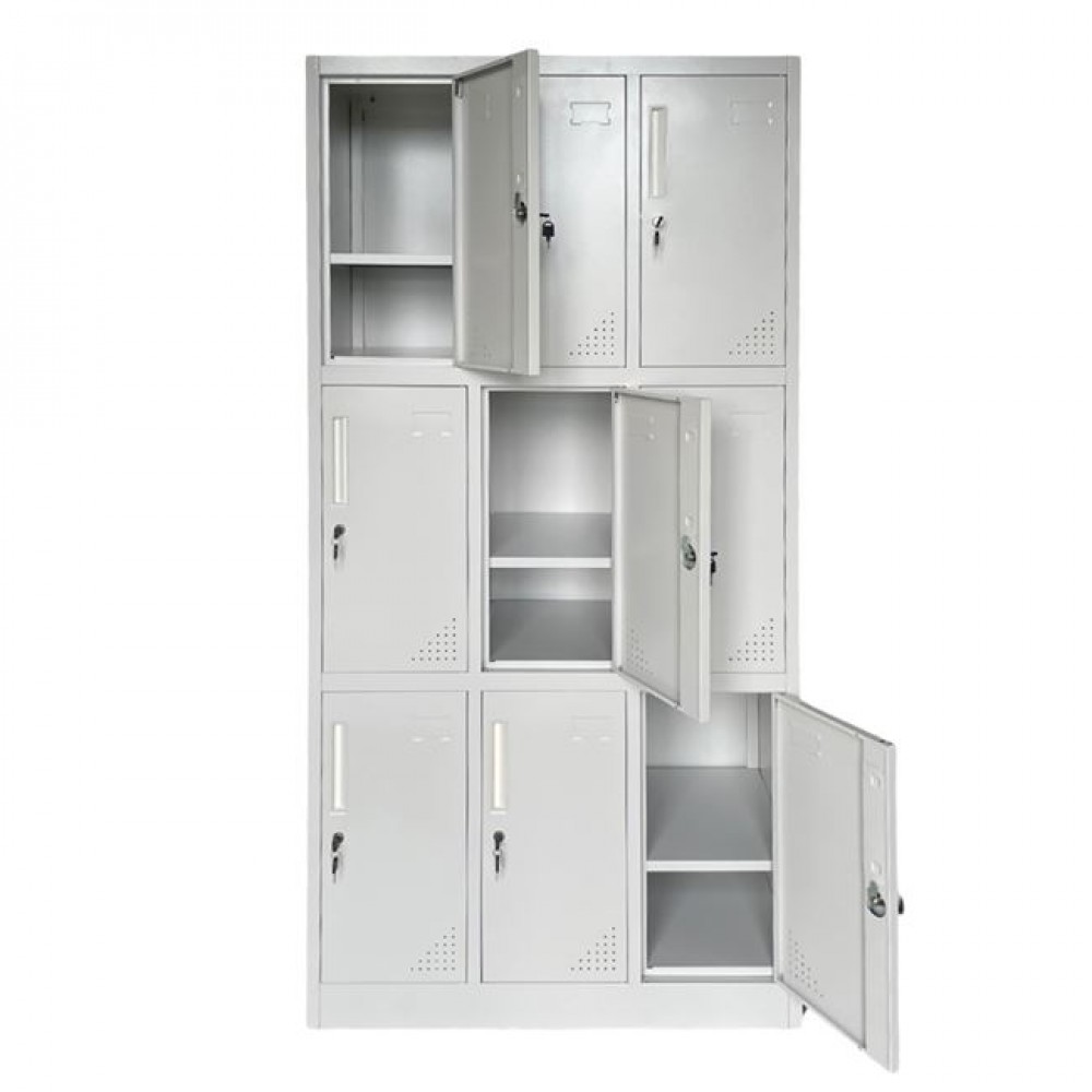 Locker 9 Θέσεων Μέταλλο Βαφή Ανοιχτό Γκρι Με Εσωτερικά Ράφια 90x40x185cm