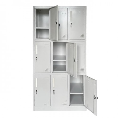 Locker 9 Θέσεων Μέταλλο Βαφή Ανοιχτό Γκρι Με Εσωτερικά Ράφια 90x40x185cm