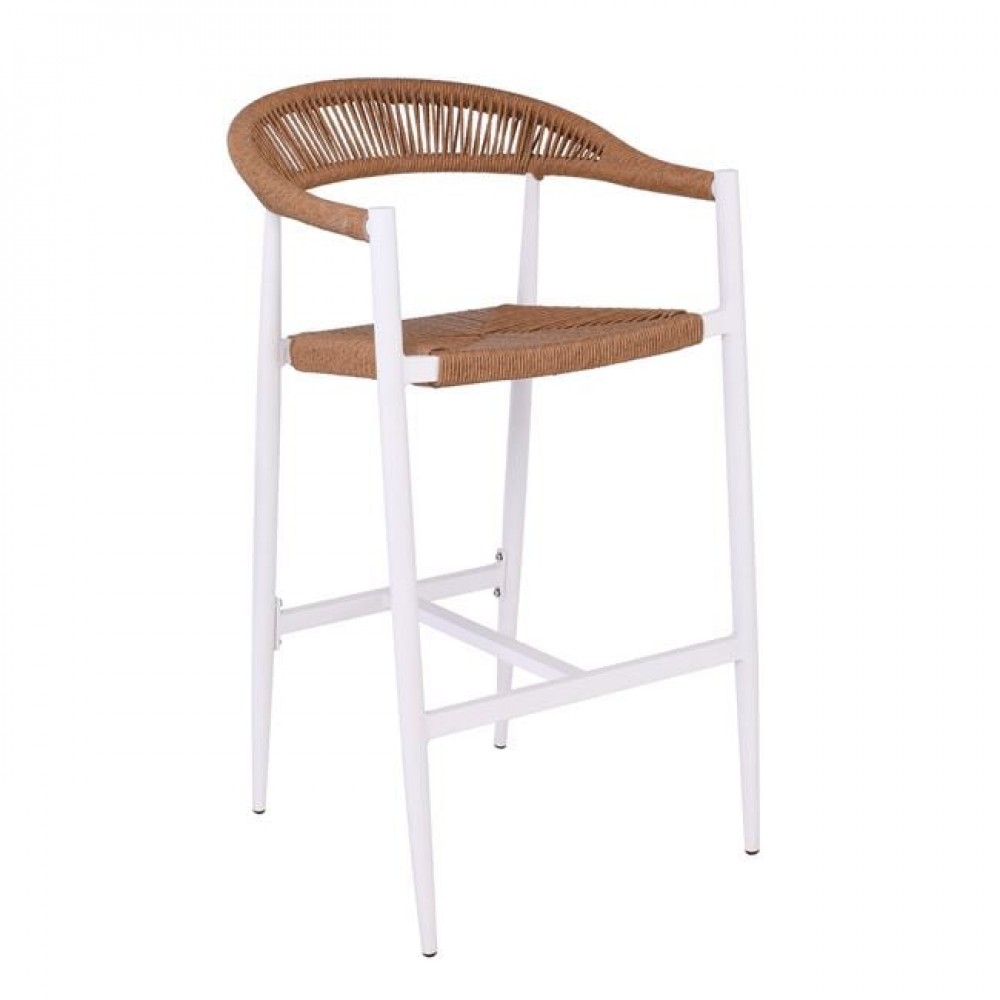 Mady Σκαμπό Bar, Alu Άσπρο, Rope Wicker Φυσικό 56x58x105cm