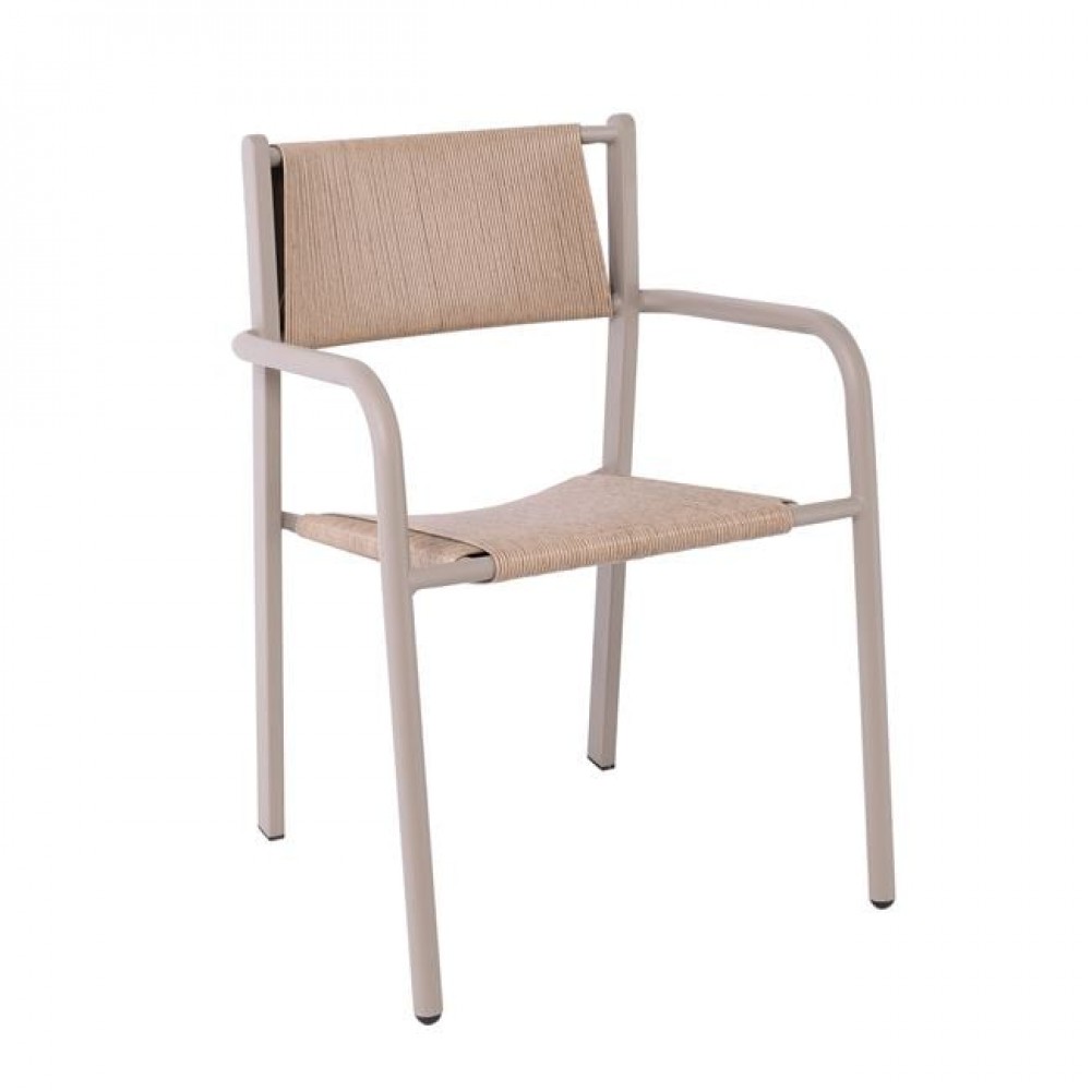 Denver Πολυθρόνα Dining Στοιβαζόμενη, Αλουμίνιο - Rope Wicker Μπεζ  56x58x82cm 