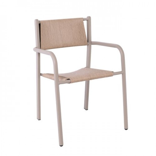 Denver Πολυθρόνα Dining Στοιβαζόμενη, Αλουμίνιο - Rope Wicker Μπεζ  56x58x82cm 