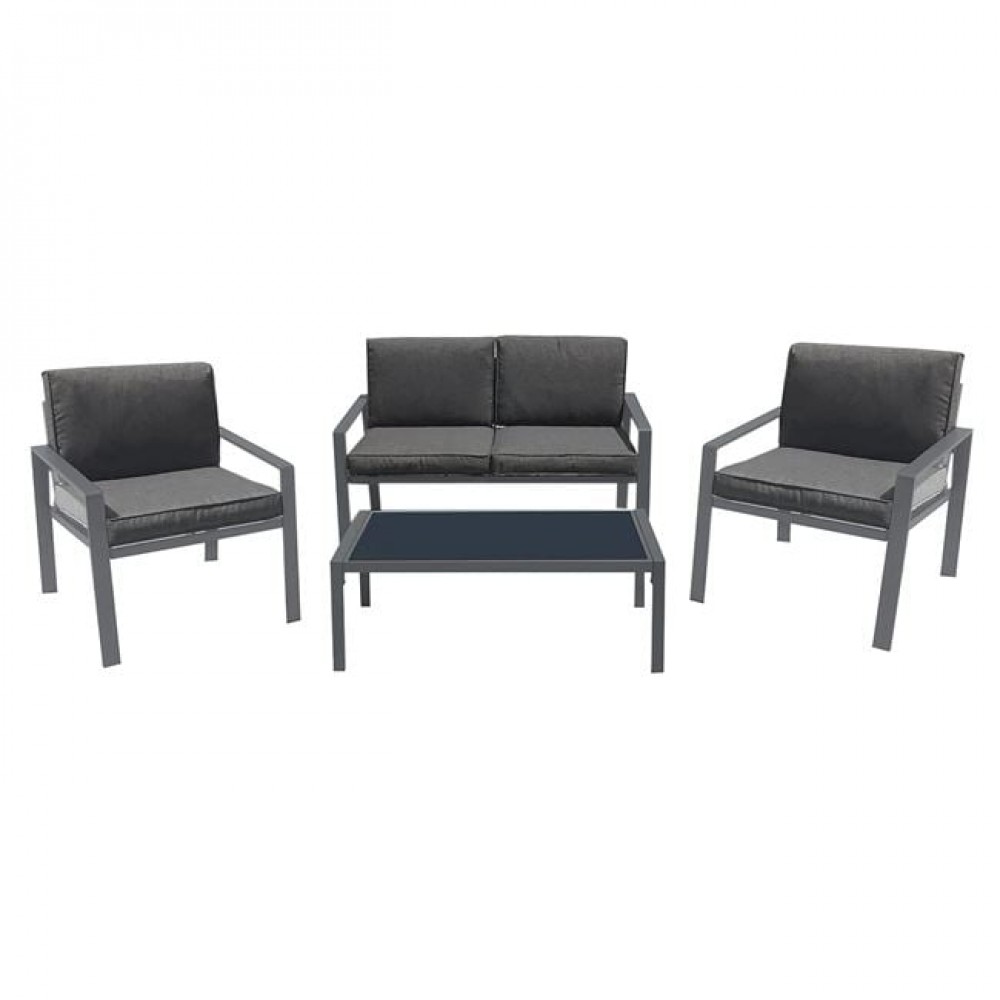 Rivian Set Σαλόνι Κήπου 4Τεμ, Μέταλλο Βαφή Ανθρακί, Μαξιλάρια Γκρι