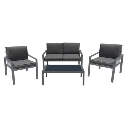 Rivian Set Σαλόνι Κήπου 4Τεμ, Μέταλλο Βαφή Ανθρακί, Μαξιλάρια Γκρι