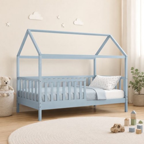 Dream Τ.montessori Παιδικό Κρεβάτι Με Στρώμα 90X190/19Cm, Ξύλο Πεύκου Απόχρωση Γαλάζιο