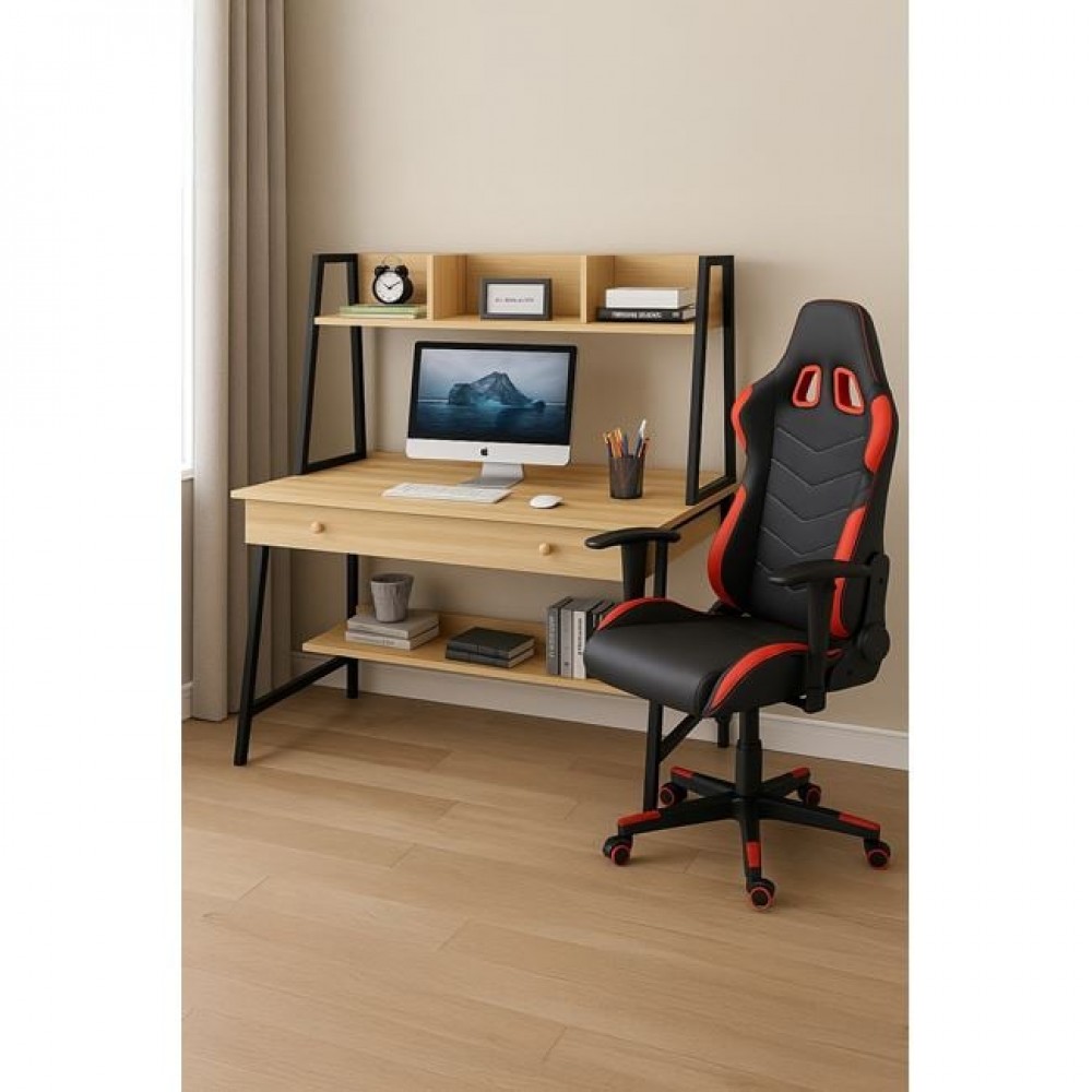 Student-1 Set Γραφείο Η/Υ Sonoma - Μαύρο + Πολυθρόνα Gaming Μαύρο - Κόκκινο