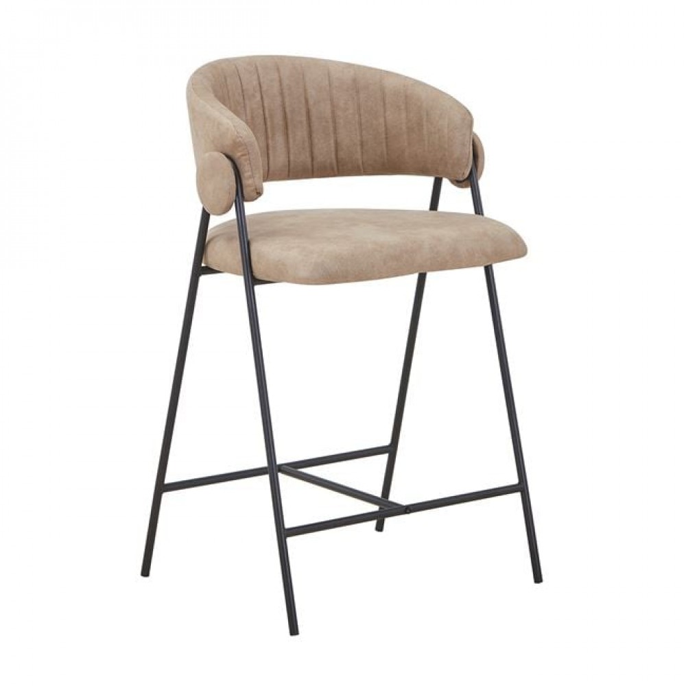 Alfredo Σκαμπό Bar Μέταλλο Βαφή Μαύρο, Ύφασμα Suede Μπεζ 58x53x66/96cm  