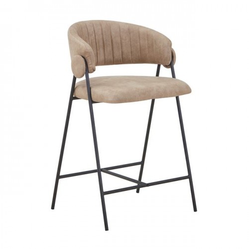 Alfredo Σκαμπό Bar Μέταλλο Βαφή Μαύρο, Ύφασμα Suede Μπεζ 58x53x66/96cm  