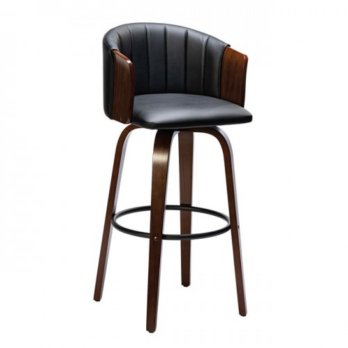 Enzo Σκαμπό Bar Καρυδί, Pu Μαύρο 50x50x78/103cm