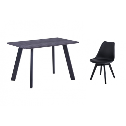 Martin Set Τραπεζαρία: Τραπέζι + 4 Καρέκλες, Mdf Grey Walnut, Μέταλλο-Ξύλο-Pp Και Pu Μαύρο