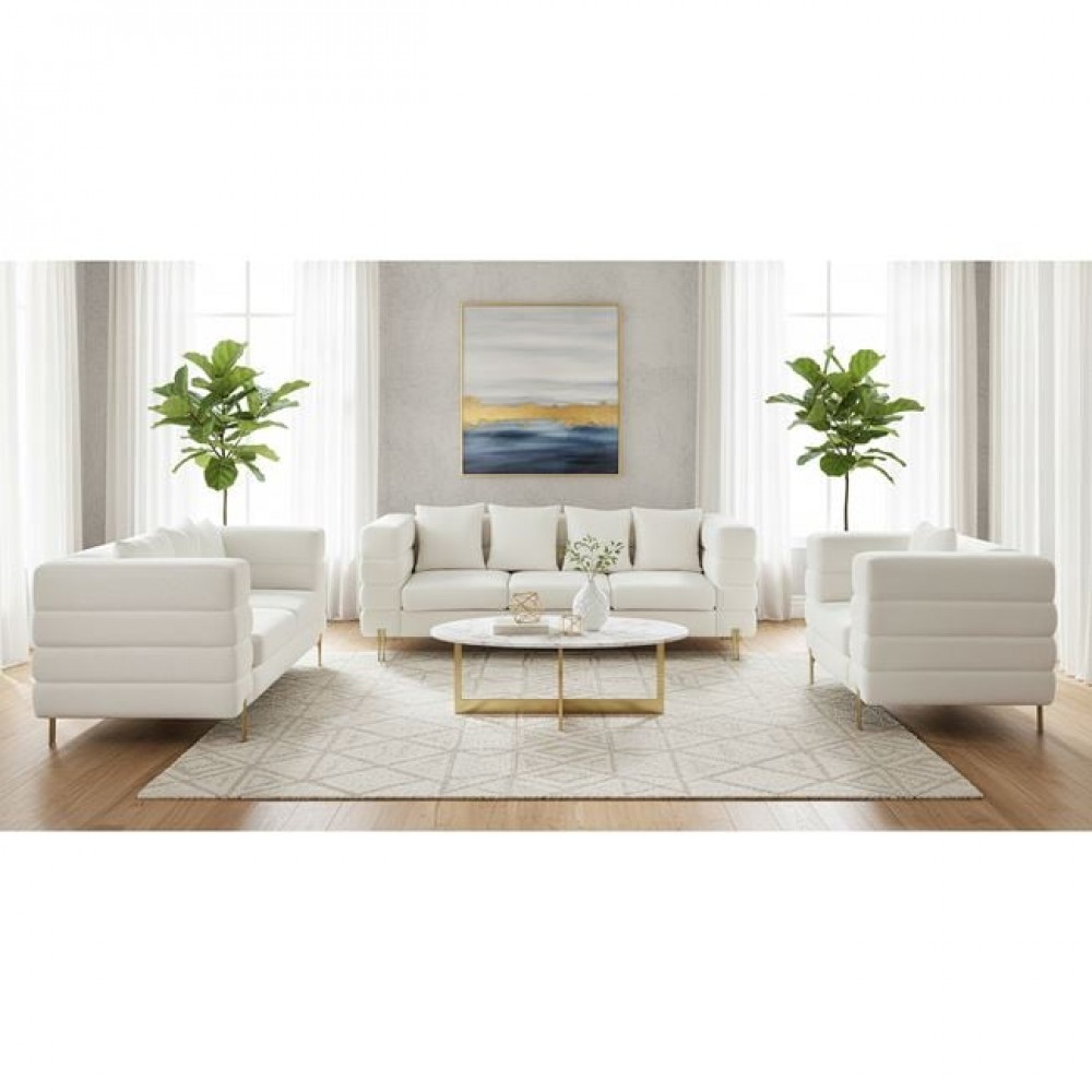 Morris Set Σαλόνι - Καθιστικό 3Θέσιος + 2Θέσιος + Πολυθρόνα Ύφασμα Teddy Άσπρο 220x84x76cm