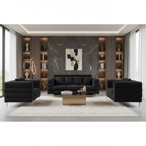 Morris Set Σαλόνι - Καθιστικό 3Θέσιος + 2Θέσιος + Πολυθρόνα Ύφασμα Teddy Μαύρο160x84x76cm