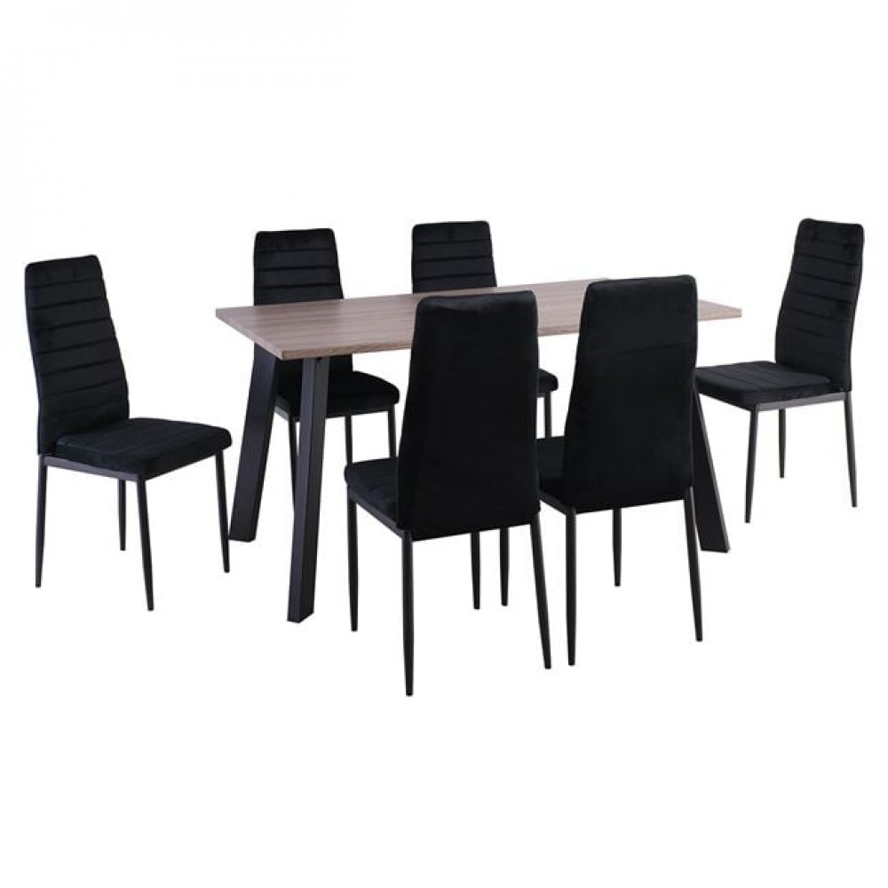 Jetta-Baxter Τραπεζαρία Μέταλλ Ο Βαφή Μαύρο, Τραπέζι Sonoma Oak + 6 Καρέκλες Velure Μαύρο