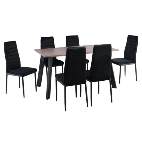 Jetta-Baxter Τραπεζαρία Μέταλλ Ο Βαφή Μαύρο, Τραπέζι Sonoma Oak + 6 Καρέκλες Velure Μαύρο