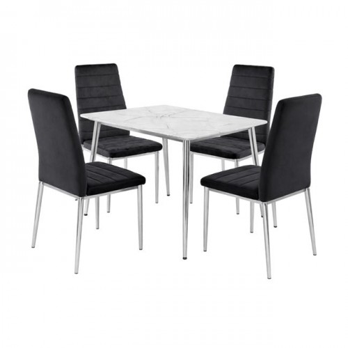 Jetta-Oslo Set Τραπεζαρία: Τραπέζι + 4 Καρέκλες, Χρώμιο - Sintered Stone - Velure Μαύρο