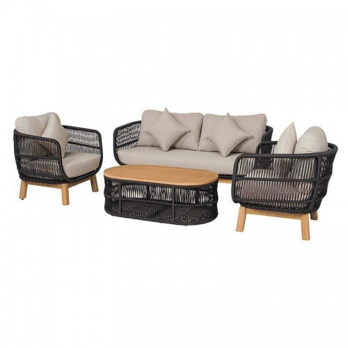 Mark Set Σαλόνι Κήπου 4Τεμ, Acacia Φυσικό, Μαξιλάρια Μπεζ Rope Wicker Μαύρο