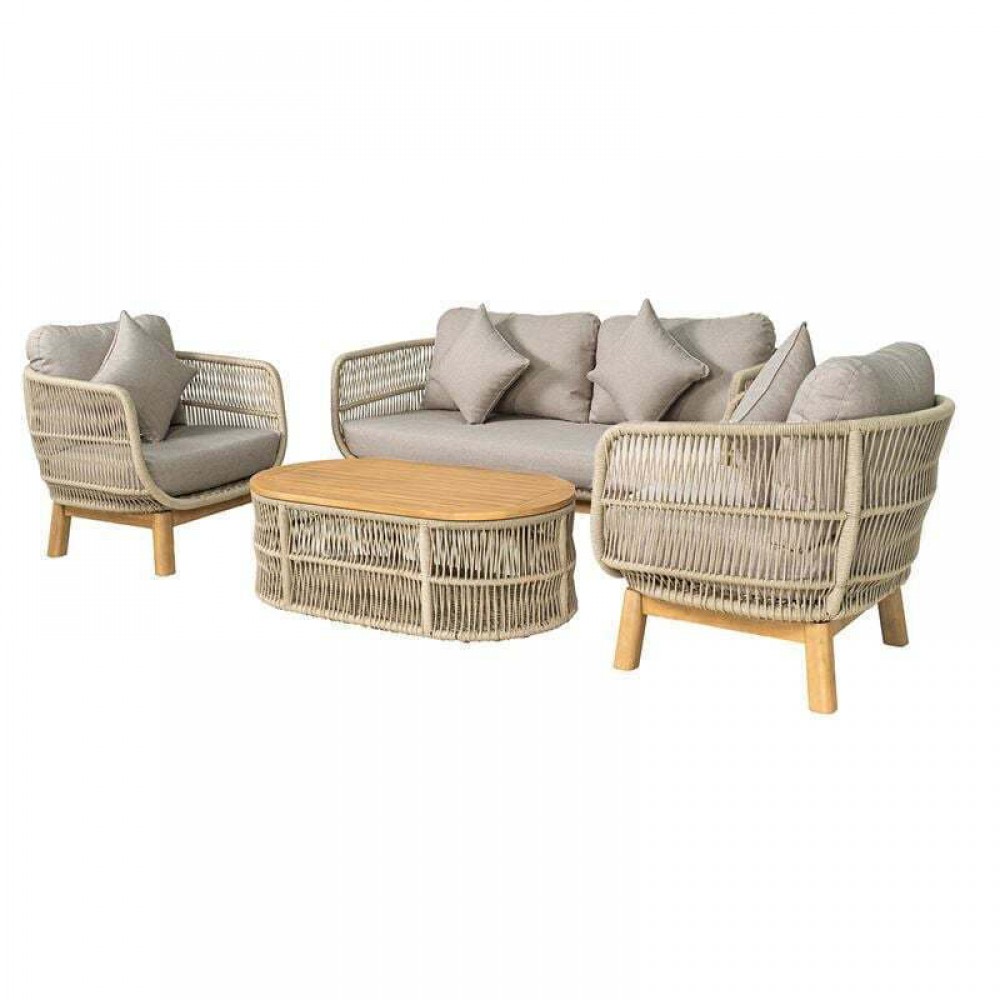 Mark Set Σαλόνι Κήπου 4Τεμ, Acacia Φυσικό, Μαξιλάρια Μπεζ Rope Wicker Μπεζ