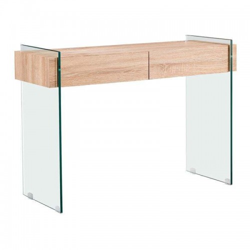 Glasser Wood Κονσόλα Διάφανο Γυαλί 12Mm - Με Συρτάρια Απόχρωση Δρυς