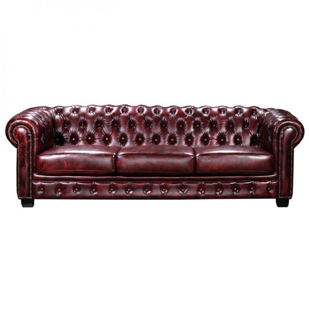 Chesterfield 689 Καναπές 4Θέσιος Σαλονιού Καθιστικού, Δέρμα Απόχρωση Antique Red