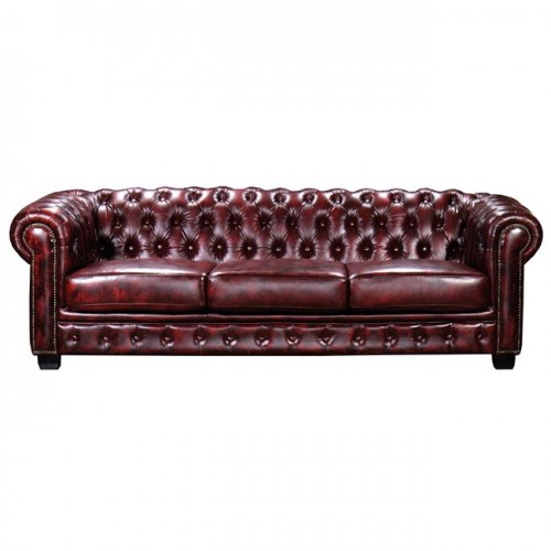 Chesterfield 689 Καναπές 4Θέσιος Σαλονιού Καθιστικού, Δέρμα Απόχρωση Antique Red