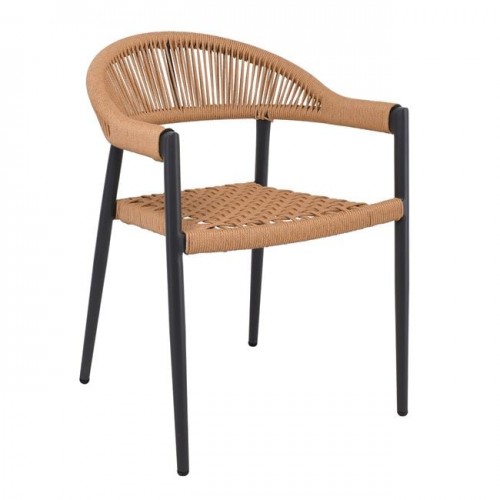Madison Πολυθρόνα Βεράντας- Κήπου, Alu Ανθρακί, Rope Wicker Φυσικό, Στοιβαζόμενη 58x56x78cm