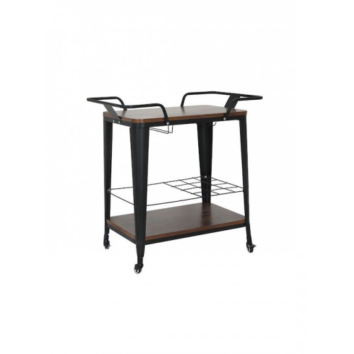 Relix Trolley Bar-Pro Μέταλλο Βαφή Μαύρο, Mdf Απόχρωση Καρυδί