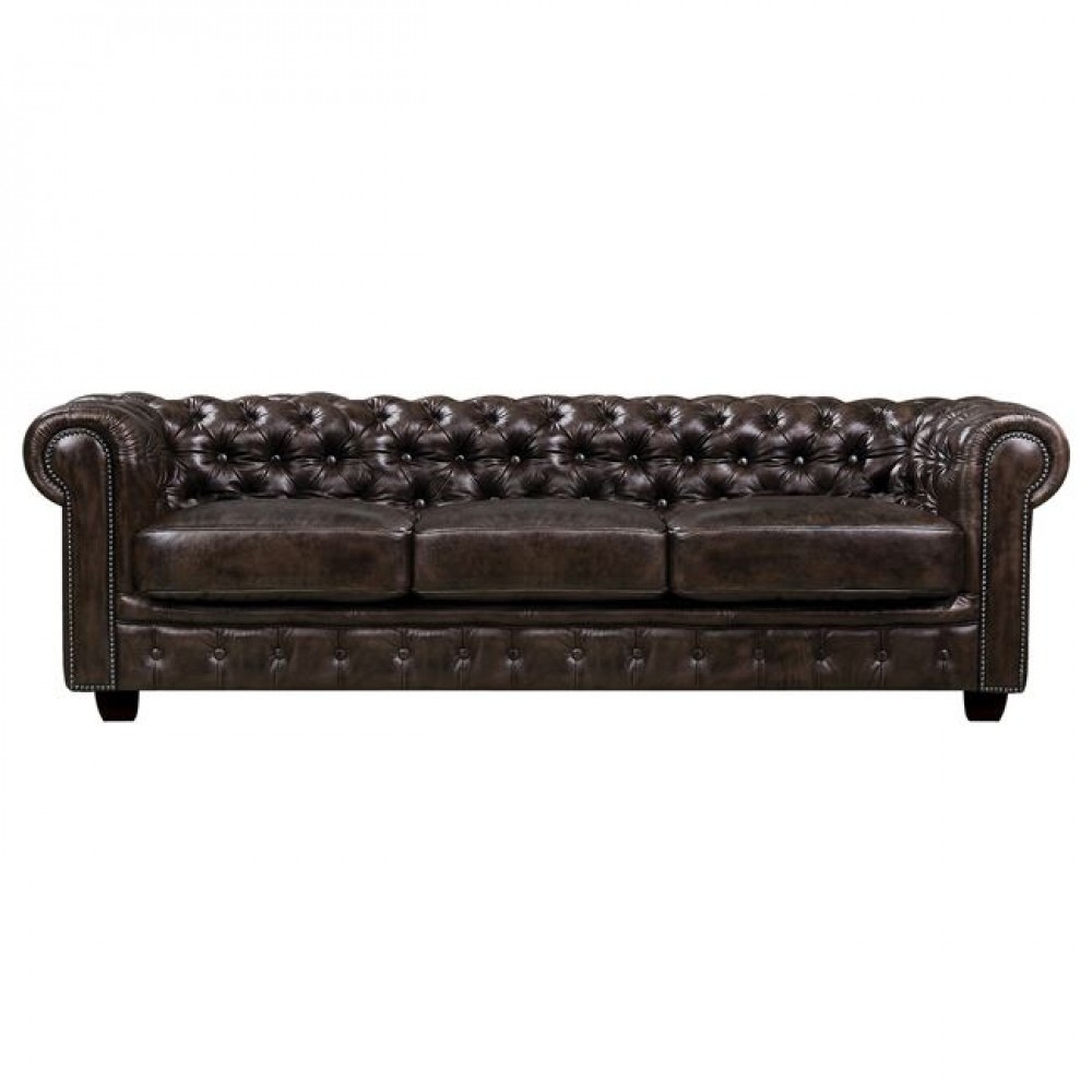 Chesterfield 689 Καναπές 4Θέσιος Σαλονιού Καθιστικού, Δέρμα Απόχρωση Καφέ