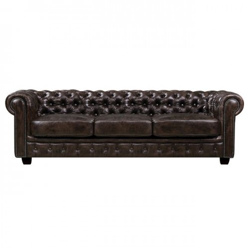 Chesterfield 689 Καναπές 4Θέσιος Σαλονιού Καθιστικού, Δέρμα Απόχρωση Καφέ