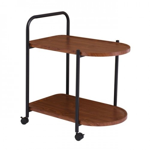 Trolley - Βοηθητικό Τραπεζάκι Μέταλλο Βαφή Μαύρο, Mdf With Pvc Απόχρωση Καρυδί 60x38x65cm