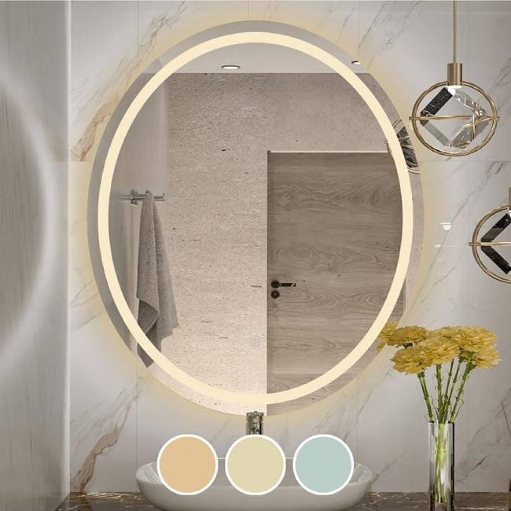 Led-3 Καθρέπτης Τοίχου Oval - Φωτιζόμενος - Αφής, Με 3 Επιλογές Εναλλαγής Χρωμάτων 60x70cm 