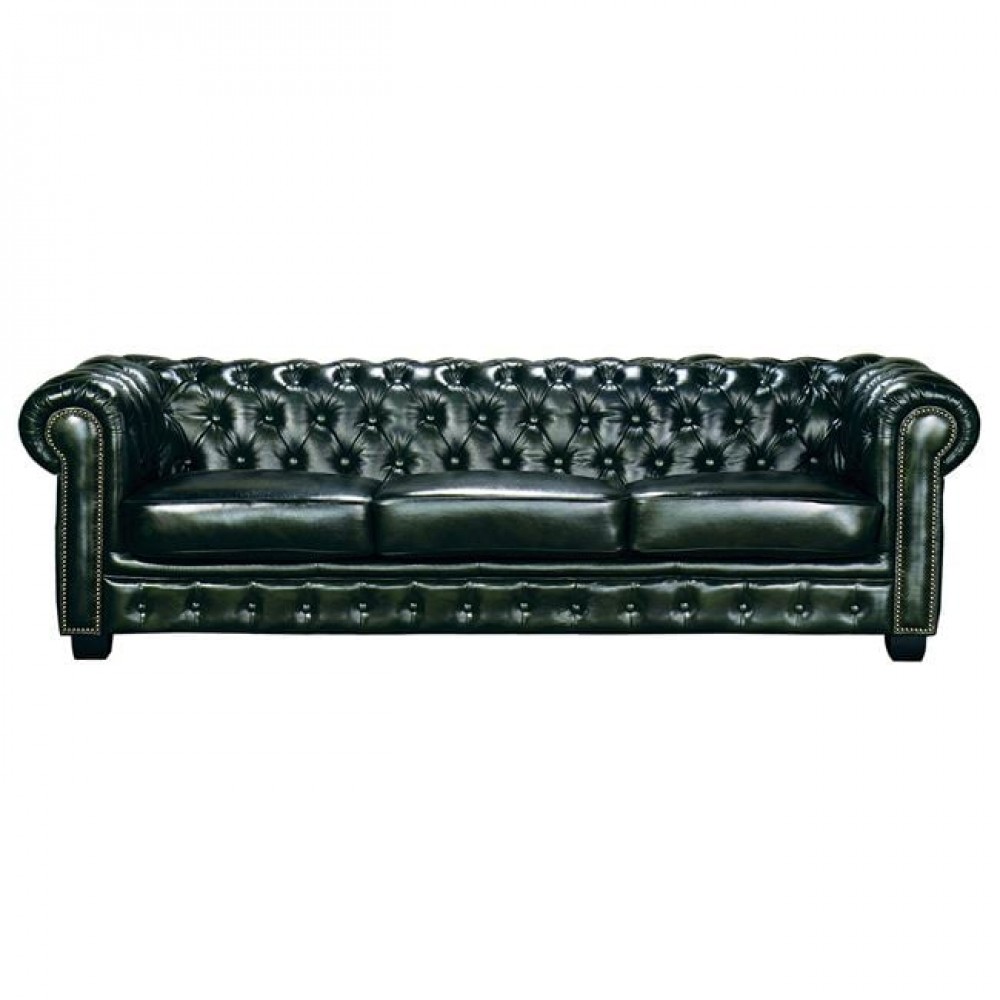 Chesterfield Birmingham Καναπές 4Θέσιος Σαλονιού Καθιστικού, Δέρμα Antiquegreen