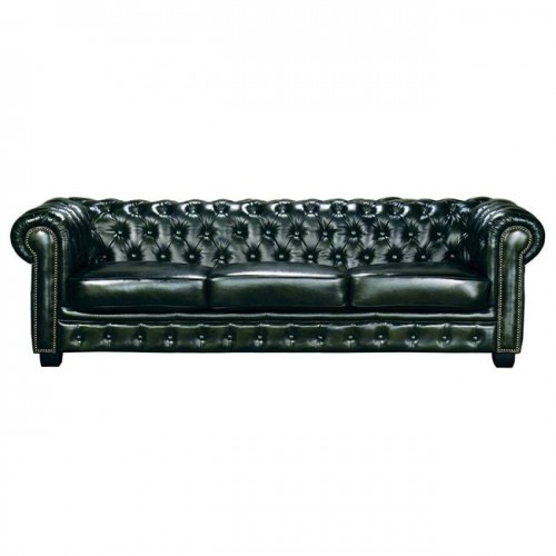 Chesterfield Birmingham Καναπές 4Θέσιος Σαλονιού Καθιστικού, Δέρμα Antiquegreen