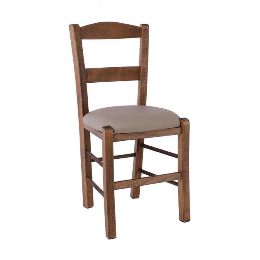 Συροσ Καρέκλα Οξιά Βαφή Εμποτισμού Καρυδί, Κάθισμα Pu Cappuccino