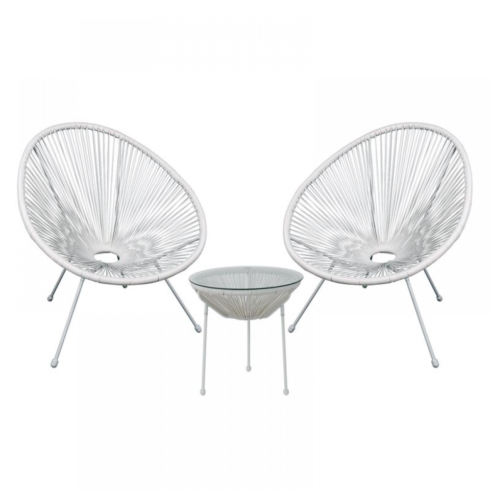 Acapulco Set (Τραπ+2 Πολ) Μετ.άσπρο, Plastic Rattan Άσπρο