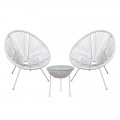 Acapulco Set (Τραπ+2 Πολ) Μετ.άσπρο, Plastic Rattan Άσπρο