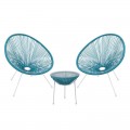 Acapulco Set (Τραπ+2 Πολ) Μετ.άσπρο, Plastic Rattan Μπλε
