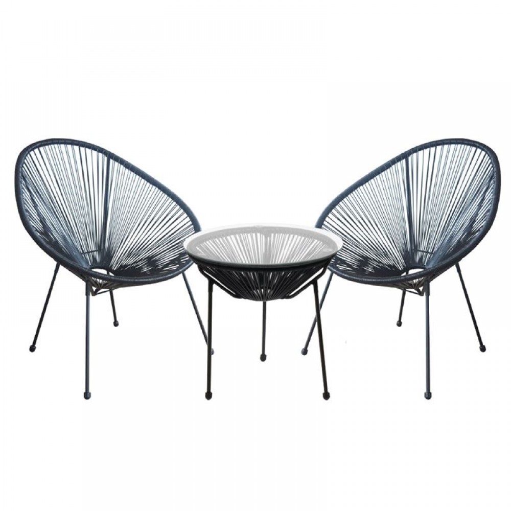 Acapulco Set (Τραπ+2 Πολ) Μετ.μαύρo, Plastic Rattan Μαύρο