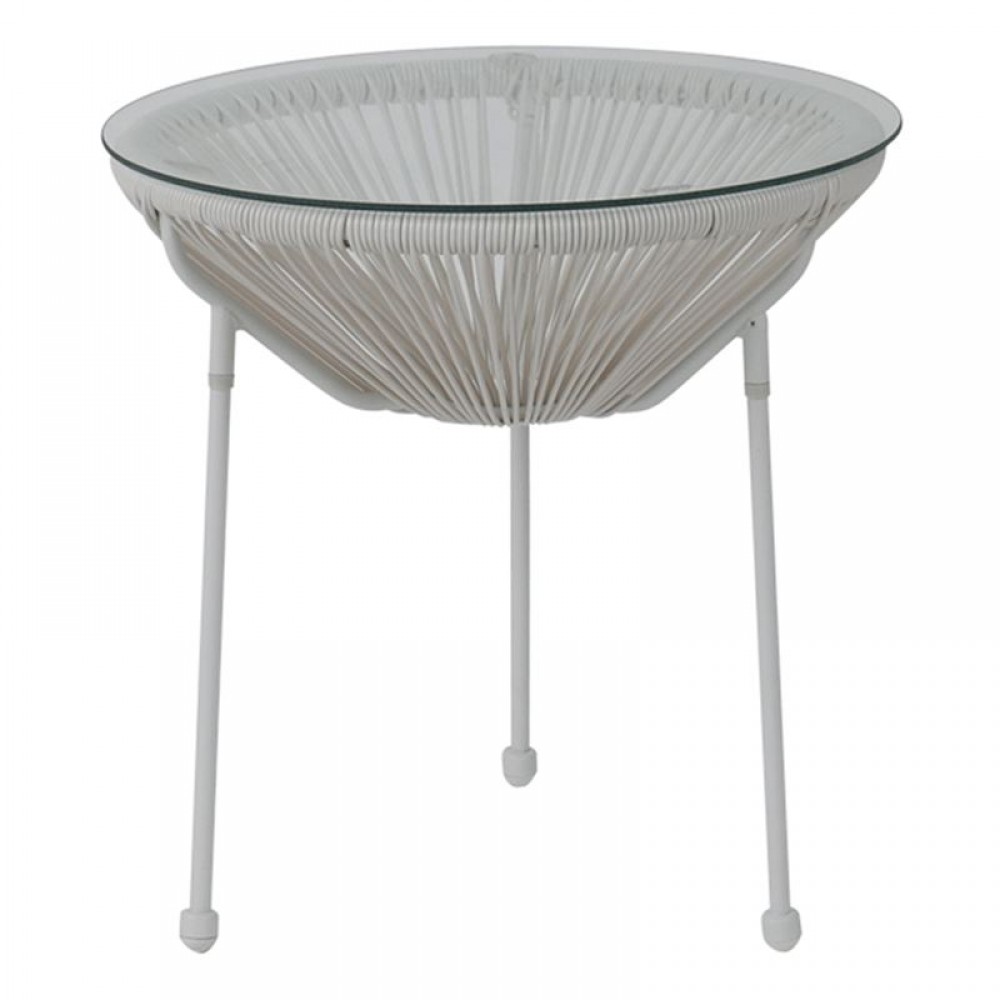 Acapulco Τραπ.φ.50Cm Μετ.άσπρο, Plastic Rattan Άσπρο
