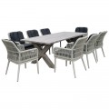 Alley Set Τραπεζαρία Κήπου Alu & Rope Grey-Μαξιλ.ανθρακί: Τραπέζι 220X94 + 8 Πολυθρόνες